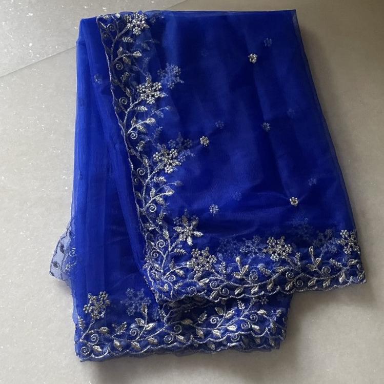 Blue silver net dupatta