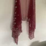 Maroon net dupatta with silver embroidery