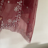 Maroon net dupatta with silver embroidery