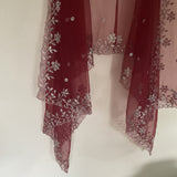 Maroon net dupatta with silver embroidery