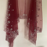 Maroon net dupatta with silver embroidery