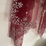 Maroon net dupatta with silver embroidery