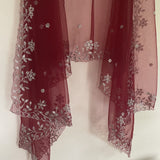 Maroon net dupatta with silver embroidery