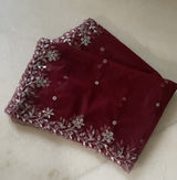 Maroon net dupatta with silver embroidery