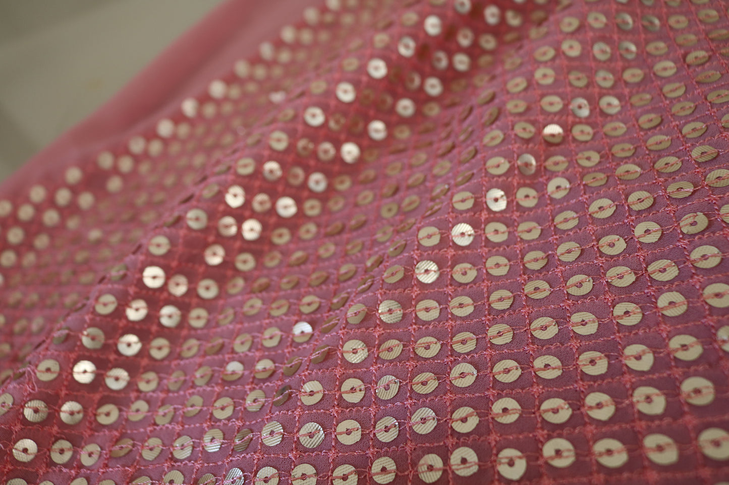 Pink Sequin embroidered fabric