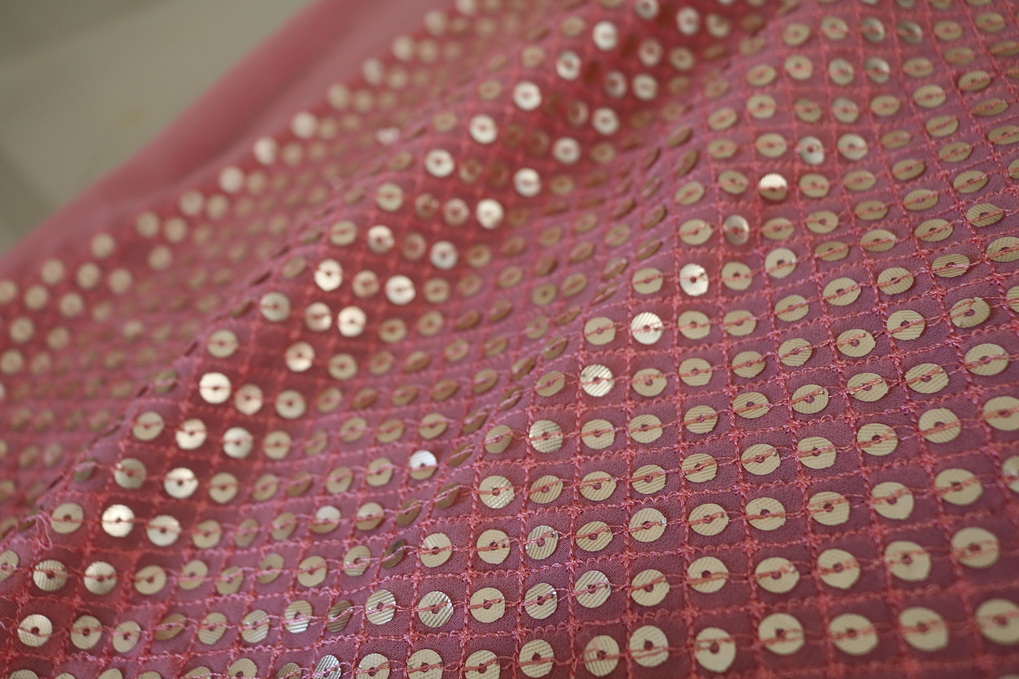 Pink Sequin embroidered fabric