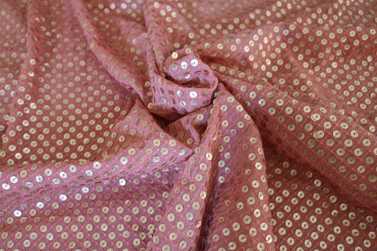 Pink Sequin embroidered fabric