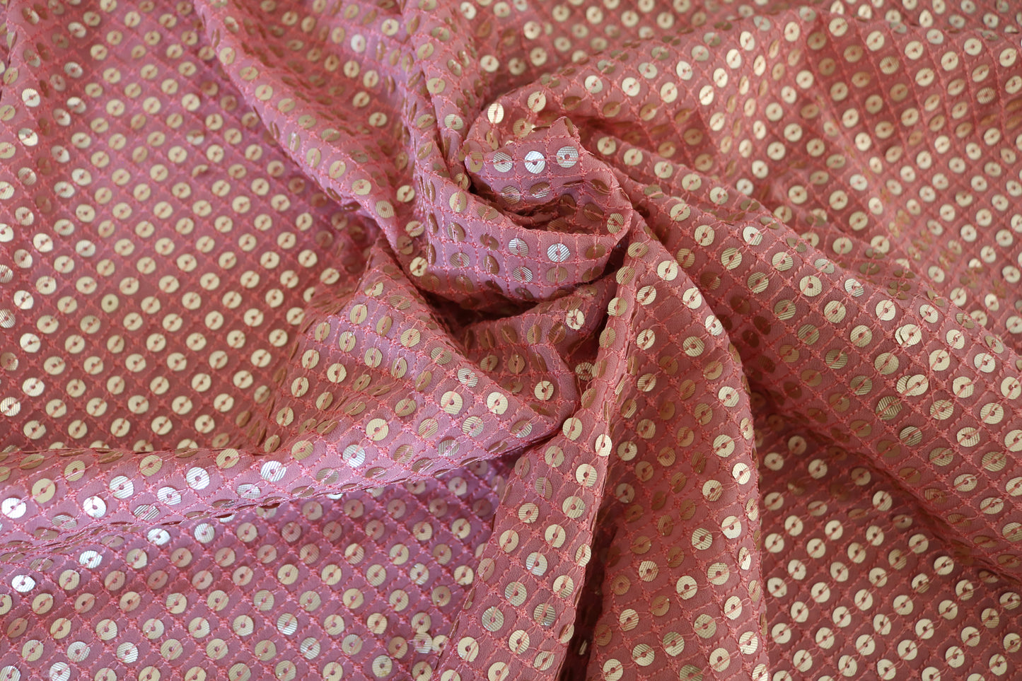 Pink Sequin embroidered fabric