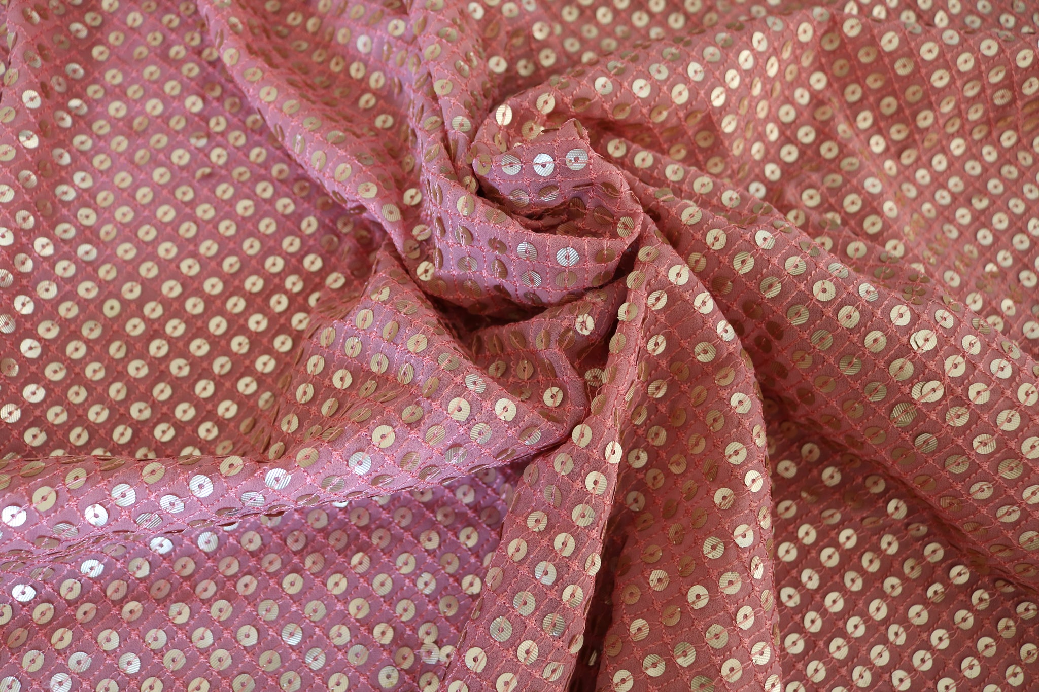 Pink Sequin embroidered fabric