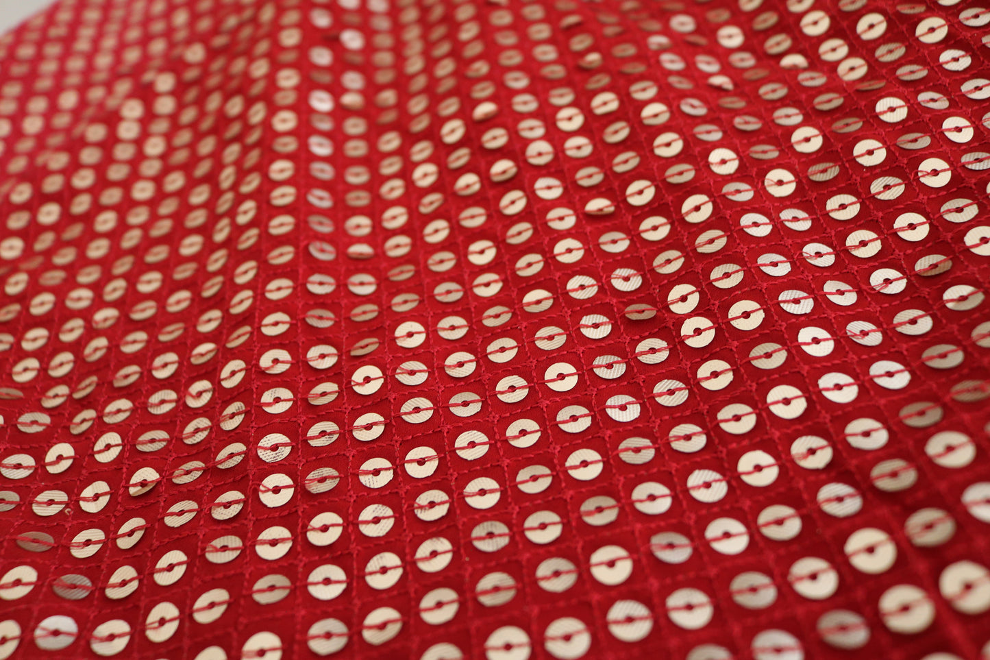 Red Sequin embroidered fabric