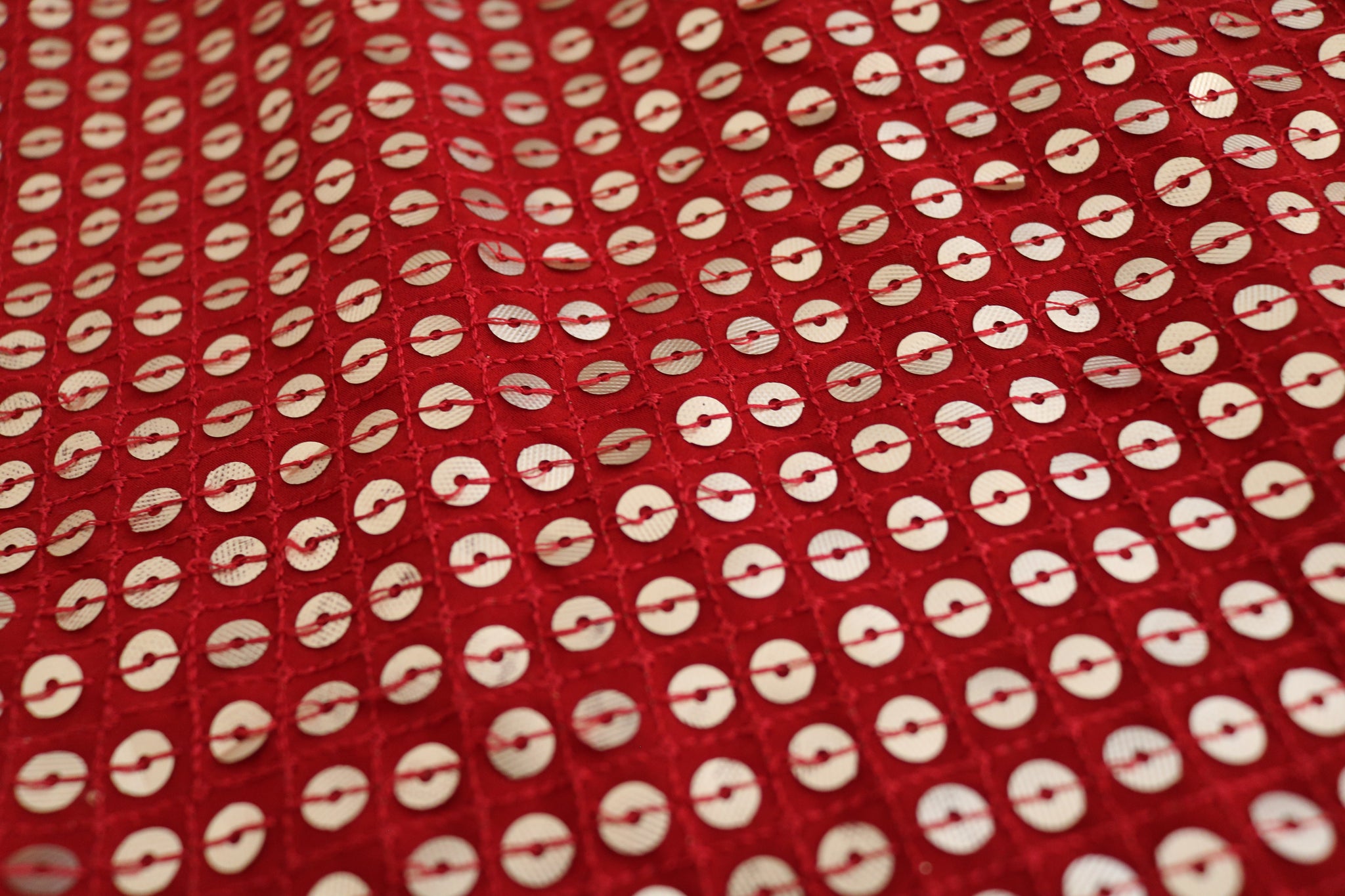 Red Sequin embroidered fabric