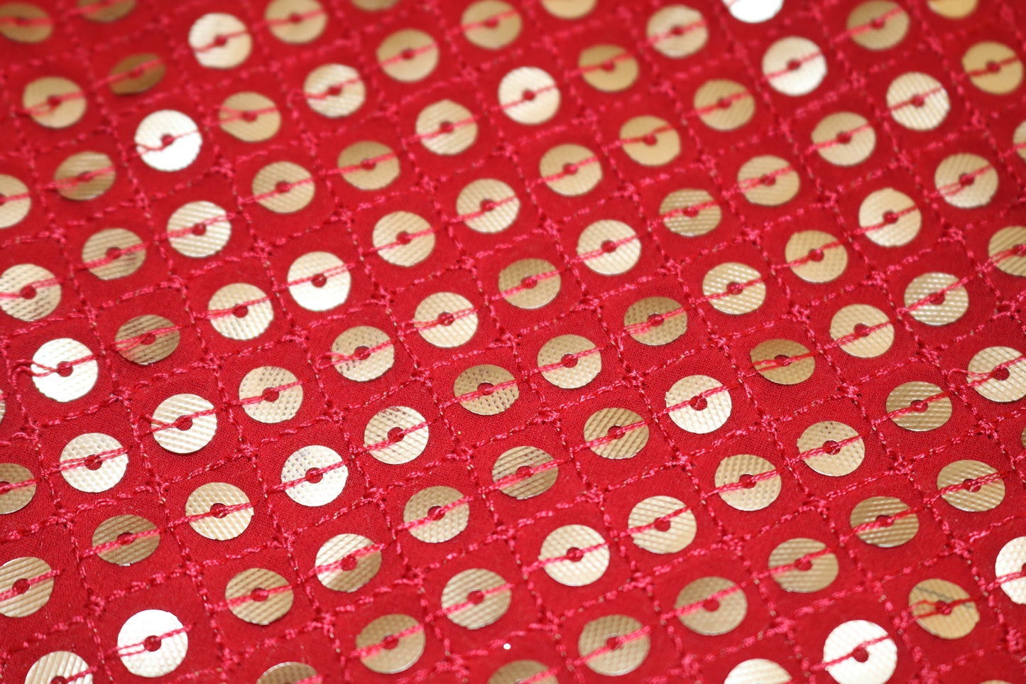 Red Sequin embroidered fabric