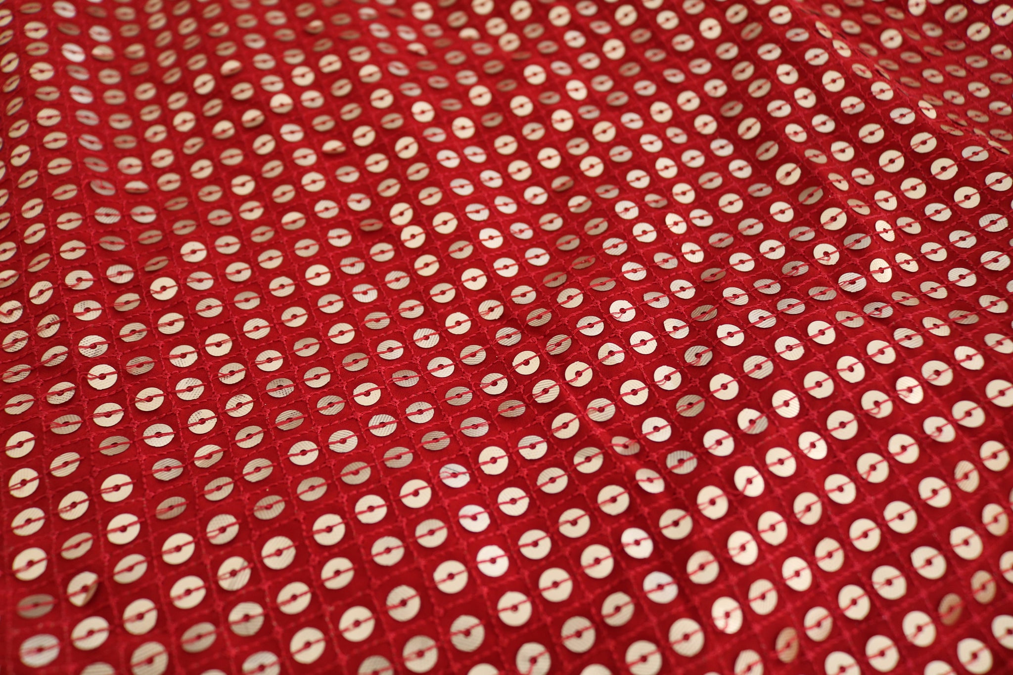 Red Sequin embroidered fabric