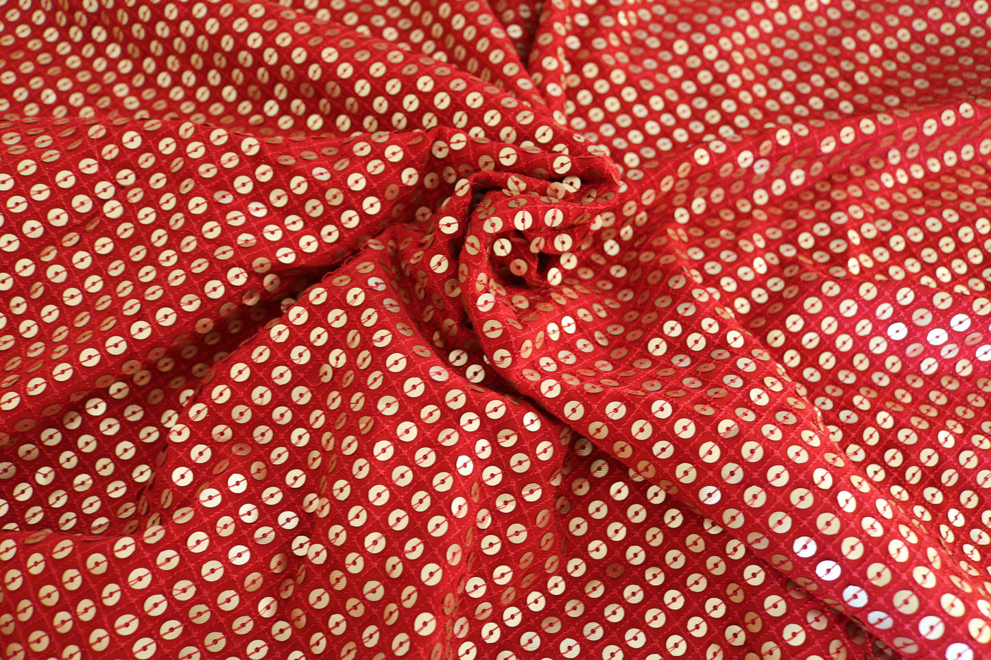 Red Sequin embroidered fabric