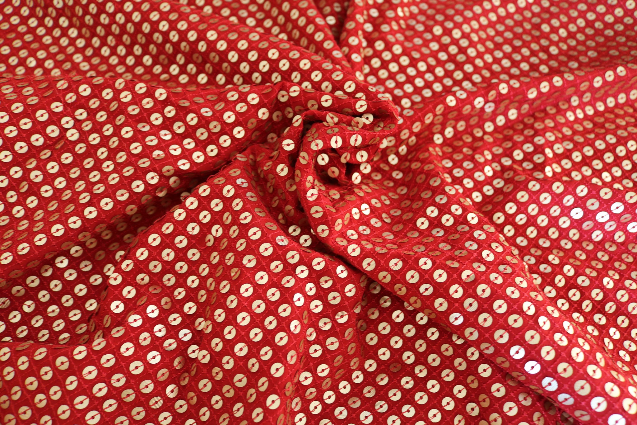 Red Sequin embroidered fabric