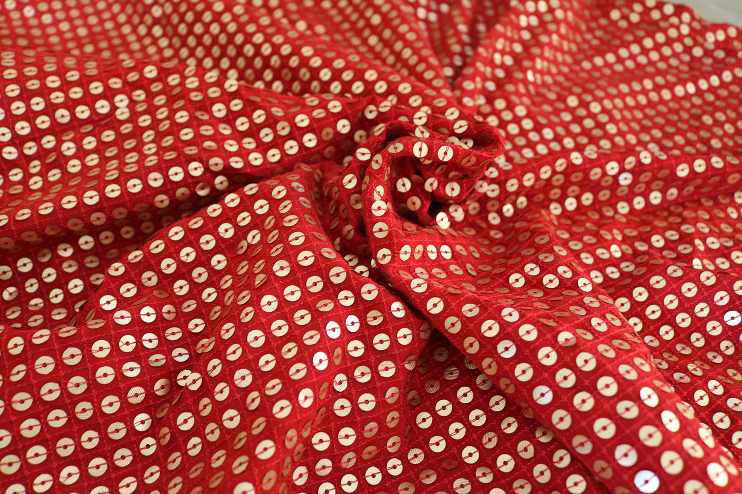 Red Sequin embroidered fabric