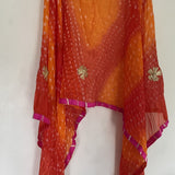 Bandhani Silk Dupatta with gota flowers and pink border