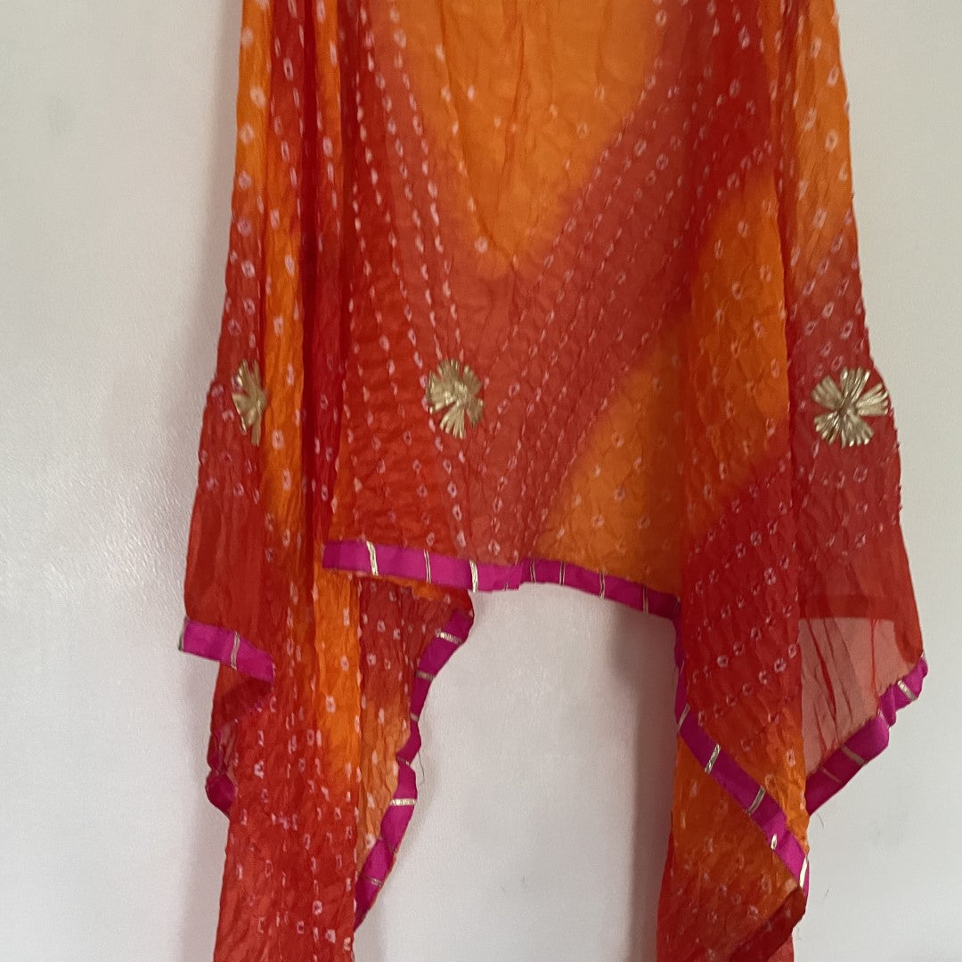 Bandhani Silk Dupatta with gota flowers and pink border