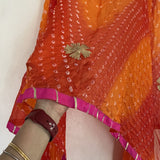 Bandhani Silk Dupatta with gota flowers and pink border