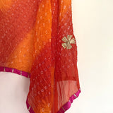Bandhani Silk Dupatta with gota flowers and pink border