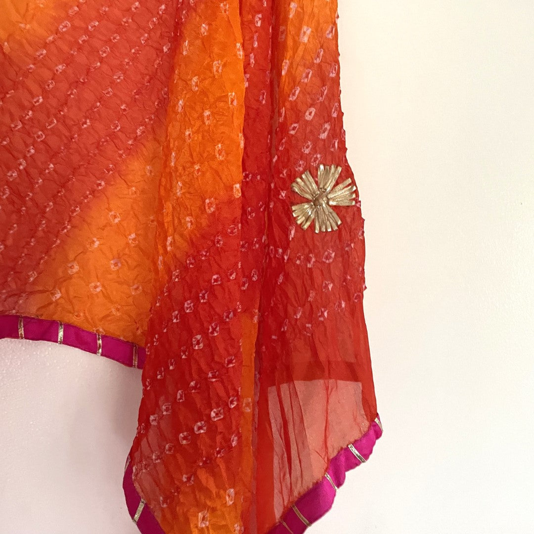 Bandhani Silk Dupatta with gota flowers and pink border