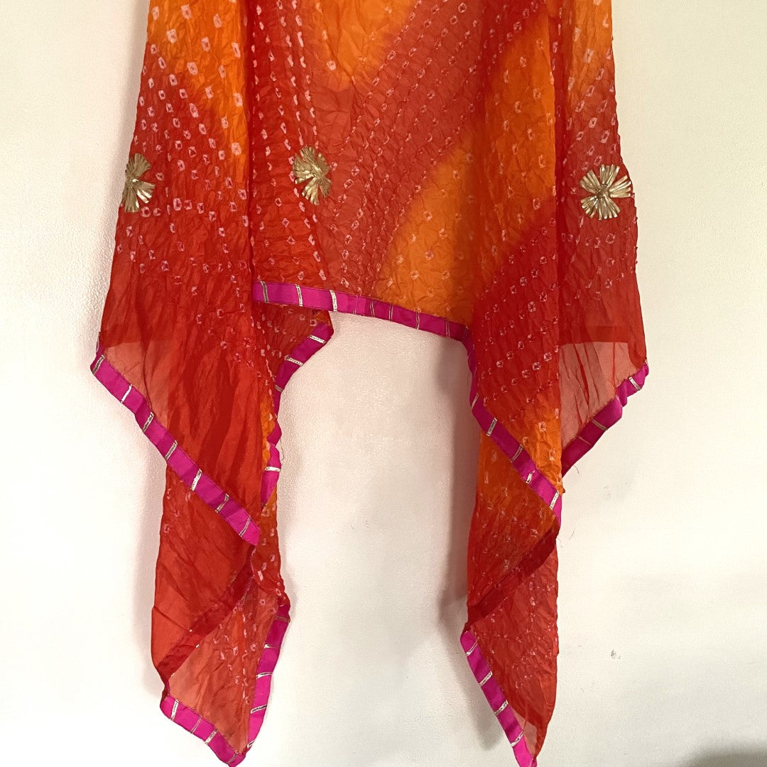 Bandhani Silk Dupatta with gota flowers and pink border