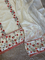 White Embroidered cotton salwar kameez material - Unstitched