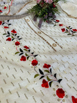 White Embroidered cotton salwar kameez material - Unstitched