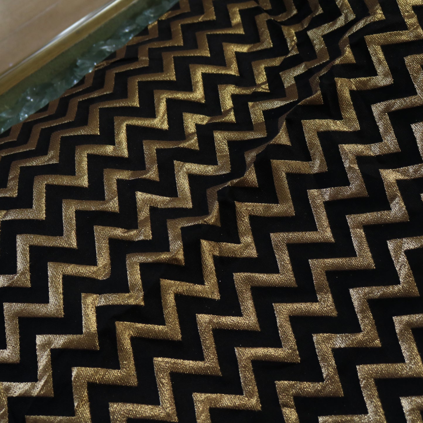 Black Gold Zig Zag with golden stripes Fabric