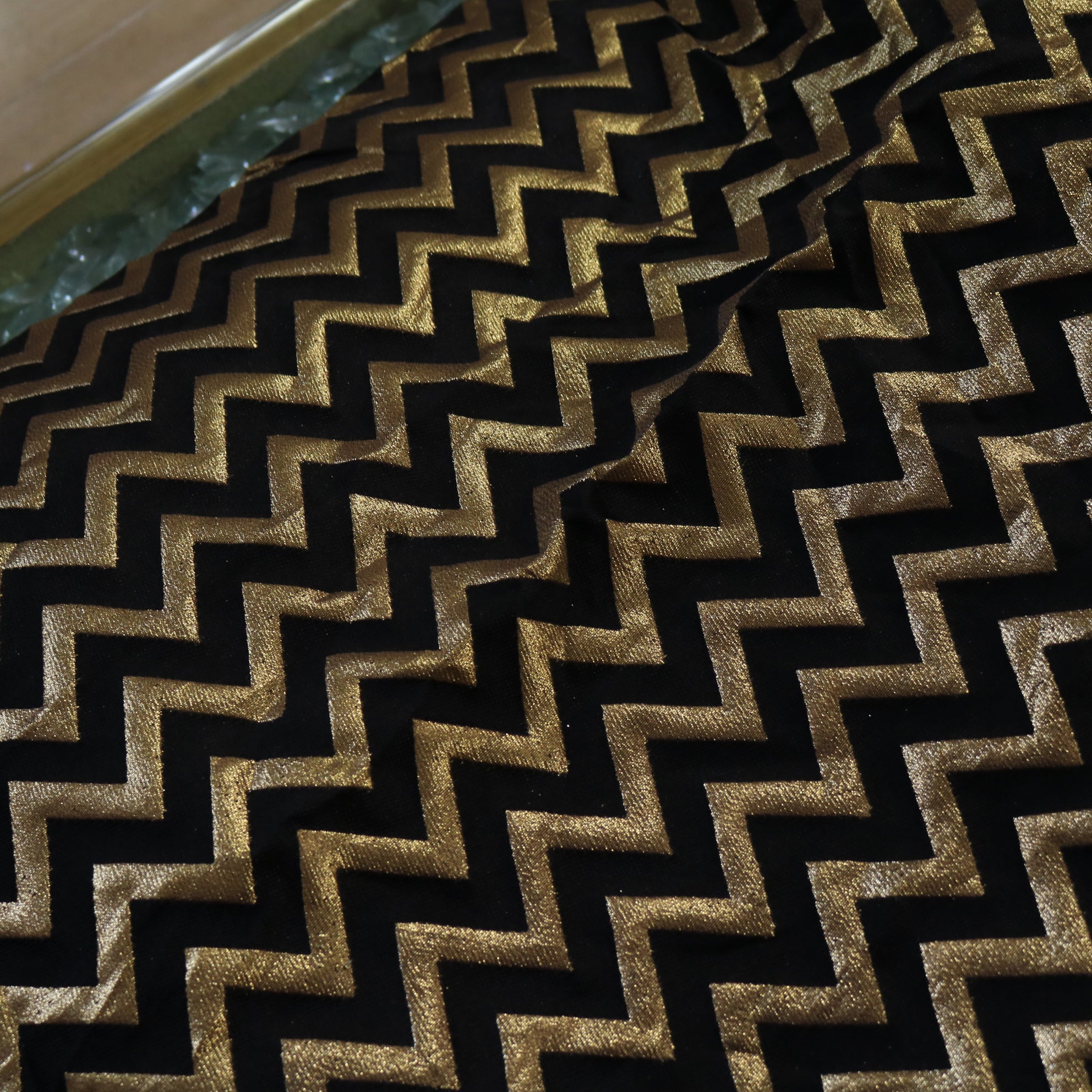 Black Gold Zig Zag with golden stripes Fabric