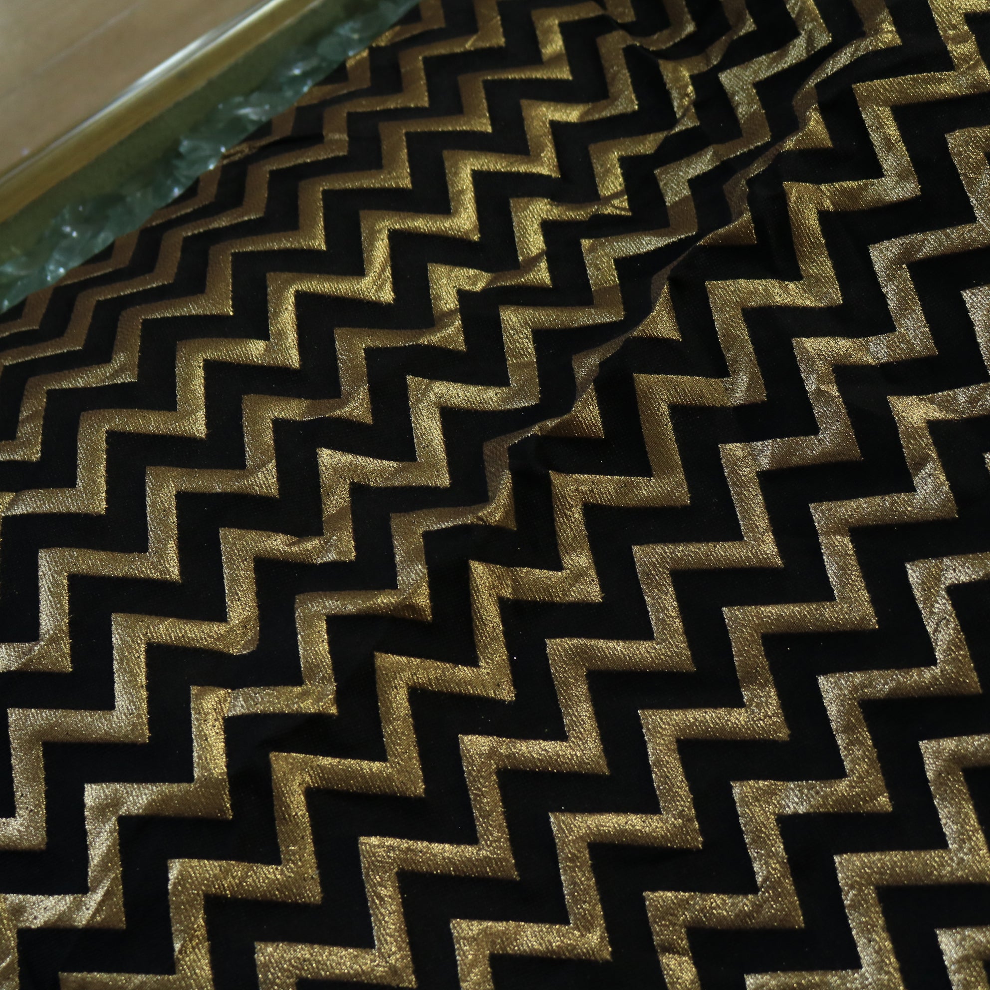 Black Gold Zig Zag with golden stripes Fabric