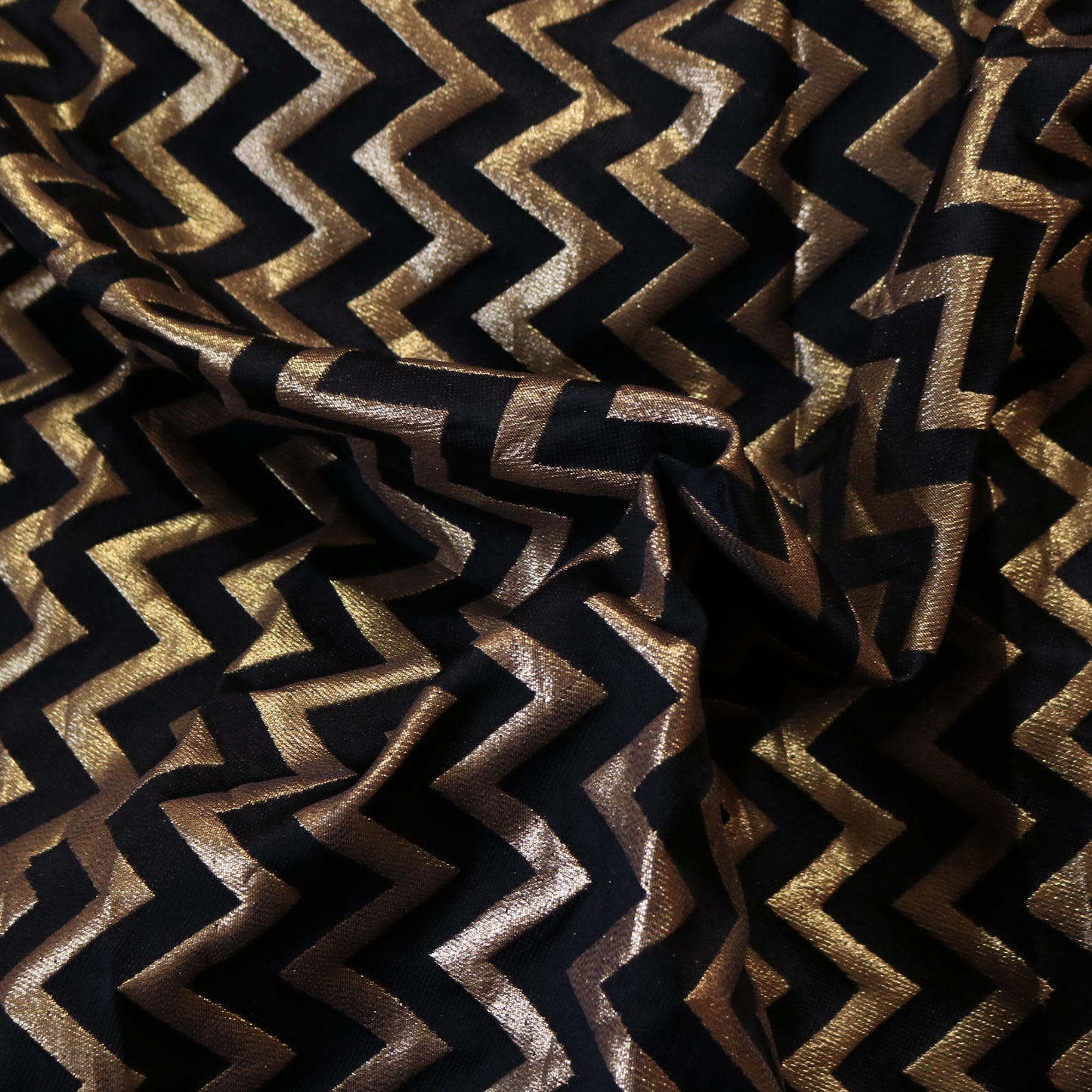 Black Gold Zig Zag with golden stripes Fabric