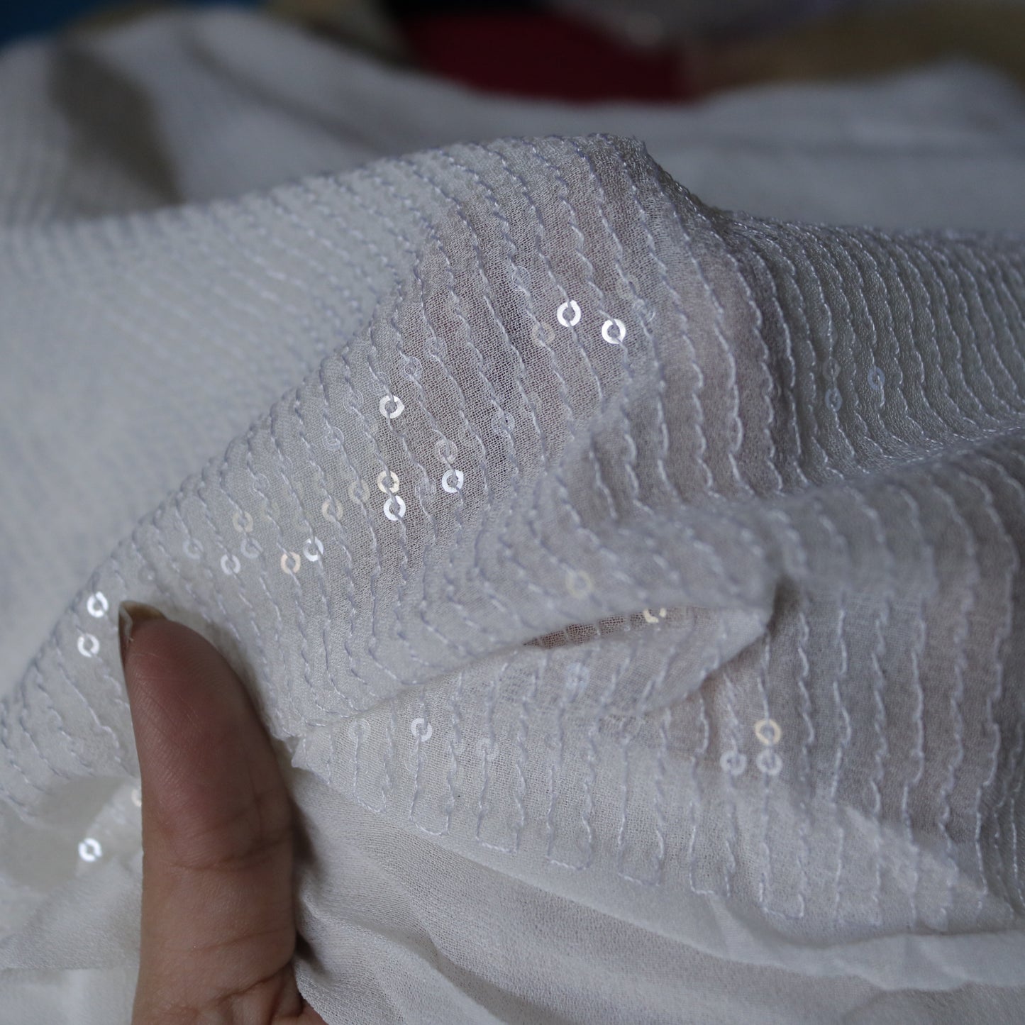 Dyeable white Transparent Sequin embroidered fabric