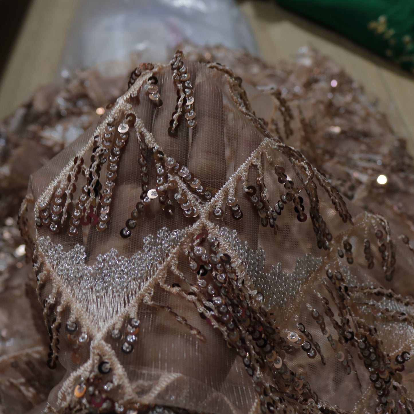 Rose gold Sequin embroidered designer fabric