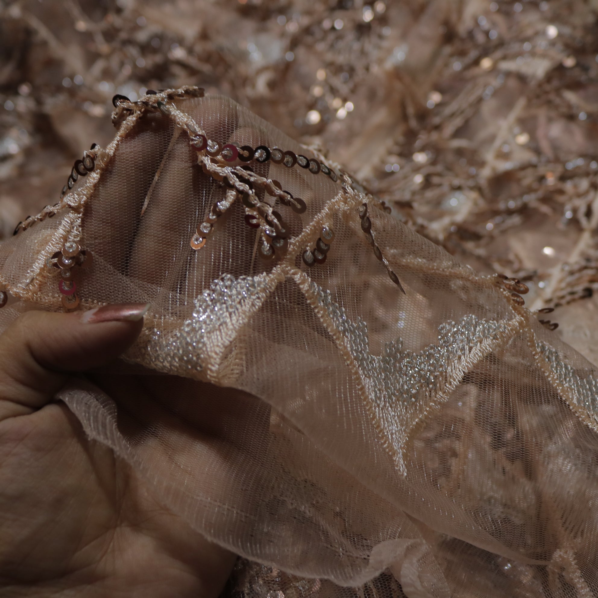 Rose gold Sequin embroidered designer fabric