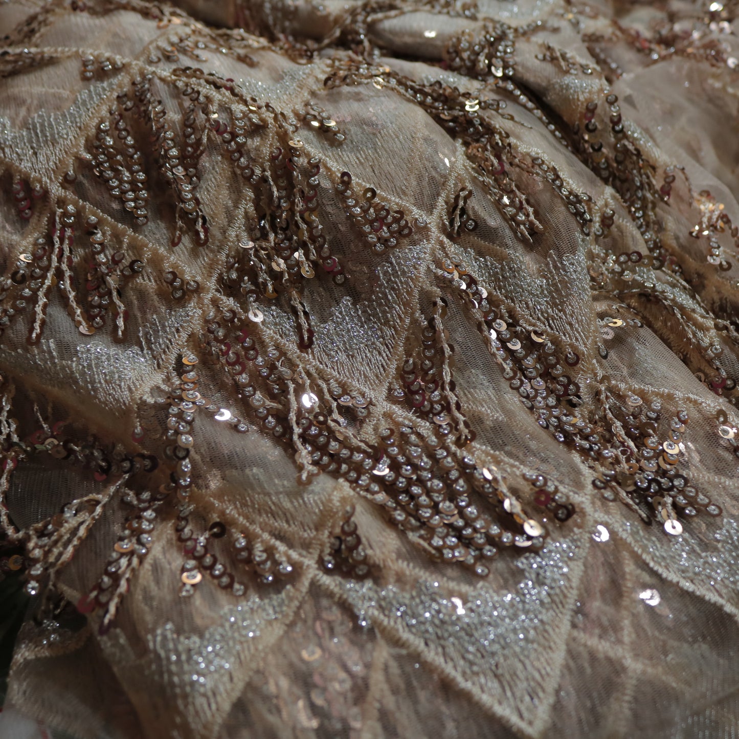 Rose gold Sequin embroidered designer fabric