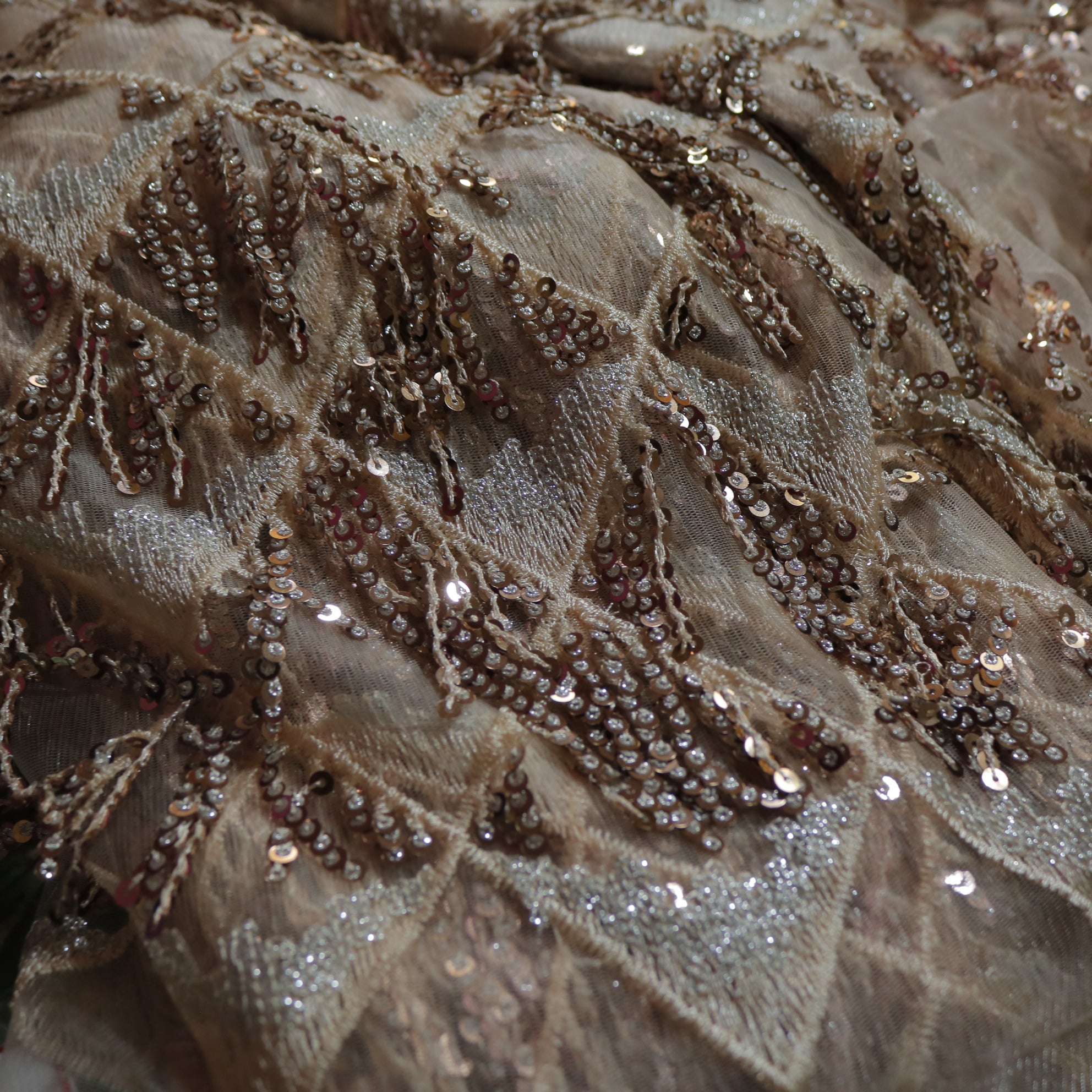 Rose gold Sequin embroidered designer fabric