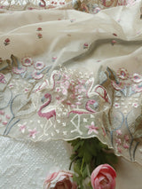 Pure Organza light brown colorful Flamingo embroidery Dress material