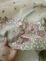 Pure Organza light brown colorful Flamingo embroidery Dress material