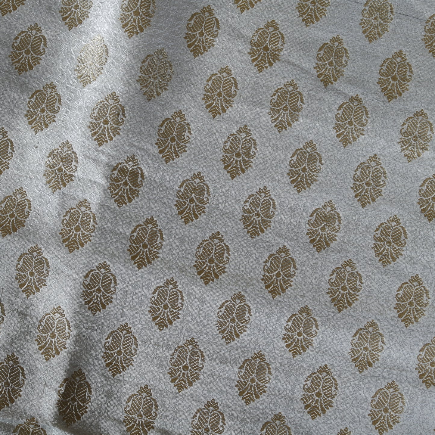 White gold Banarasi Brocade fabric