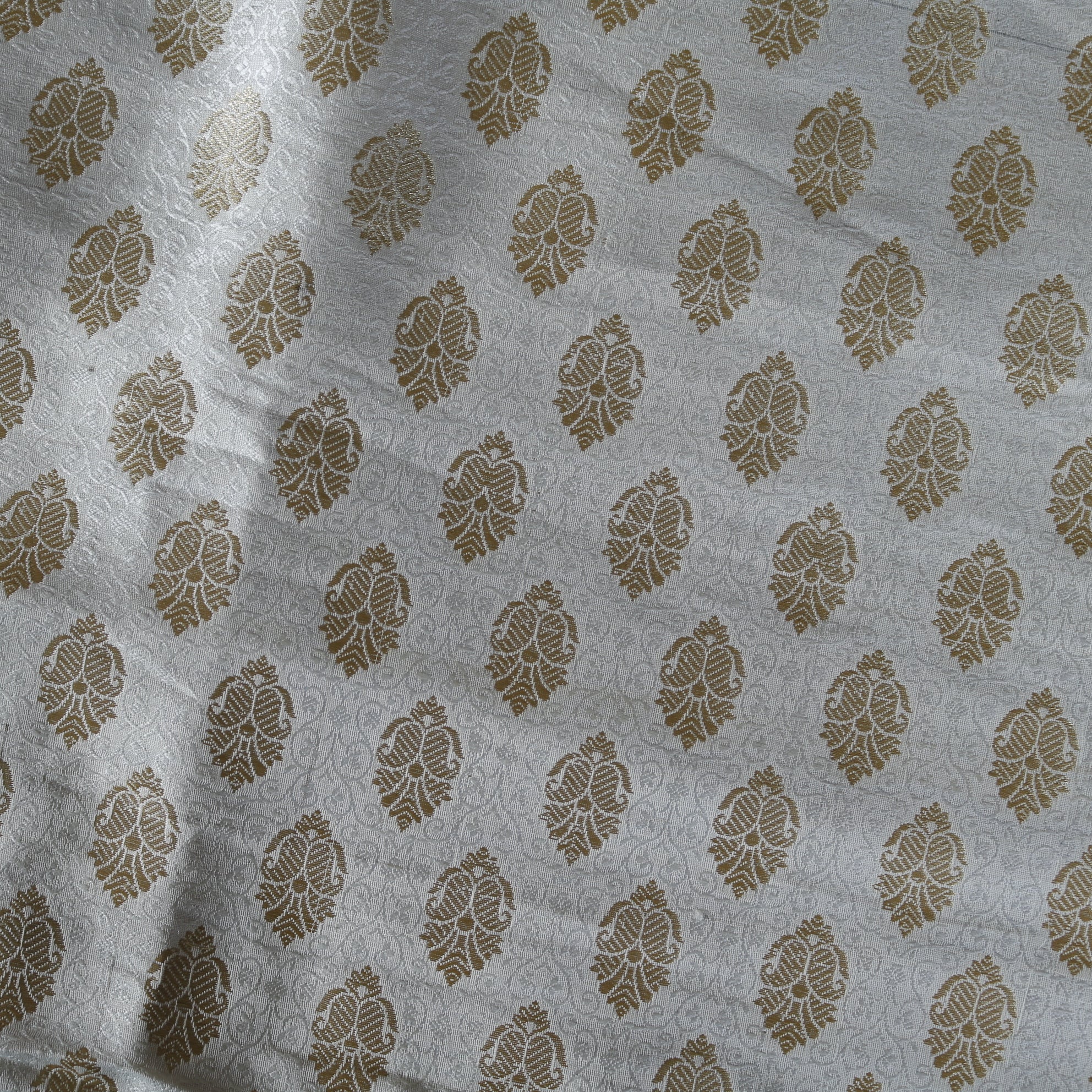 White gold Banarasi Brocade fabric