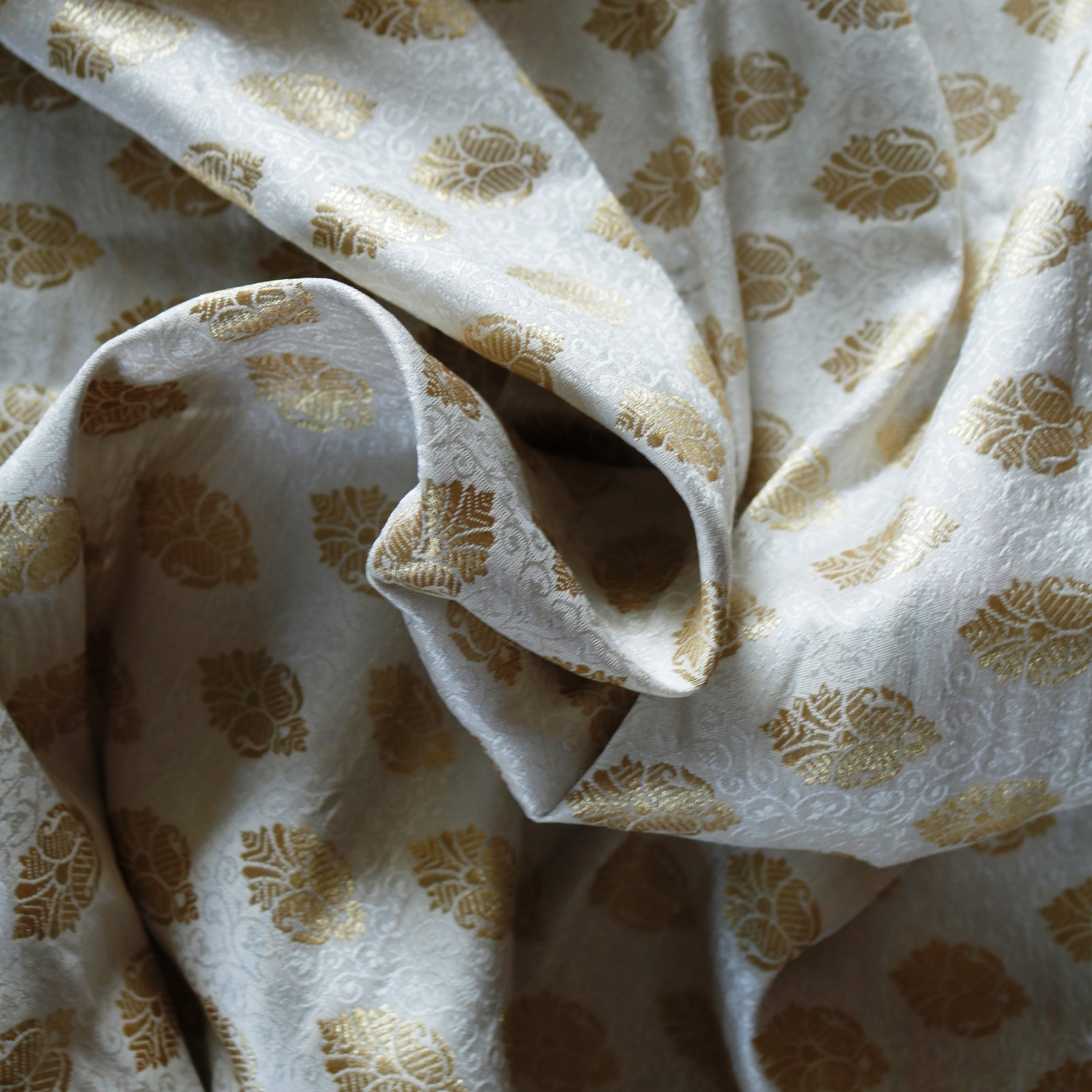 White gold Banarasi Brocade fabric