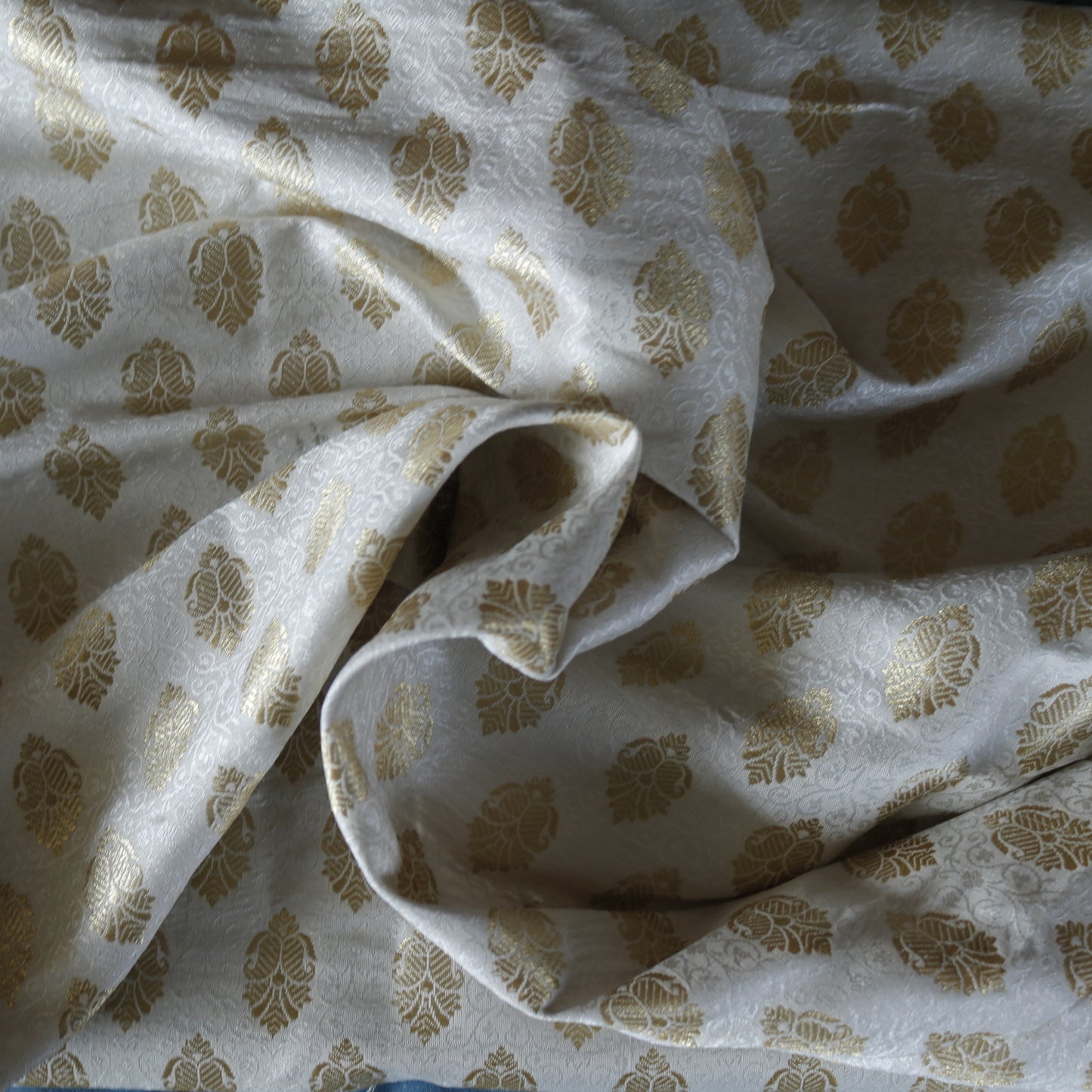 White gold Banarasi Brocade fabric