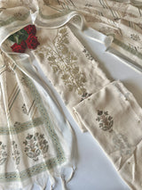 Mul linen pitta work and all over printed salwar suit material