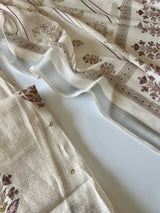 Premium unstitched cream suit set with printed mul linen fabric for festive and everyday wear