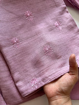 Lilac unstitched cotton suit set with subtle self embroidery for festive and everyday ethnic wear