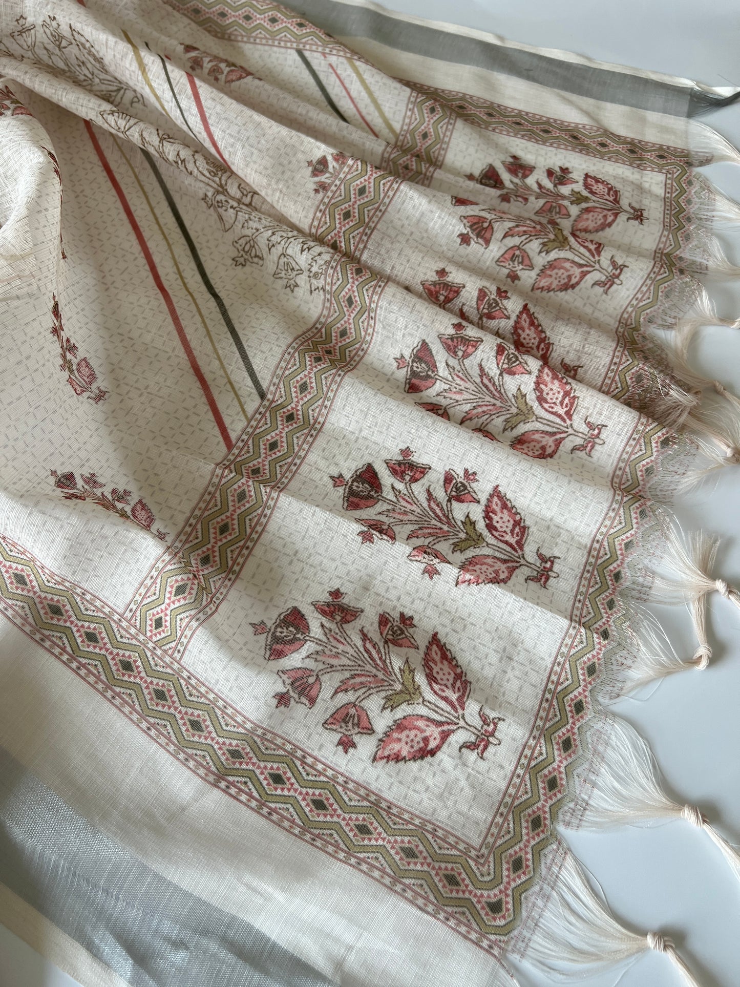 Sophisticated cream unstitched dress material with delicate pitta embroidery for elegant ethnic styling