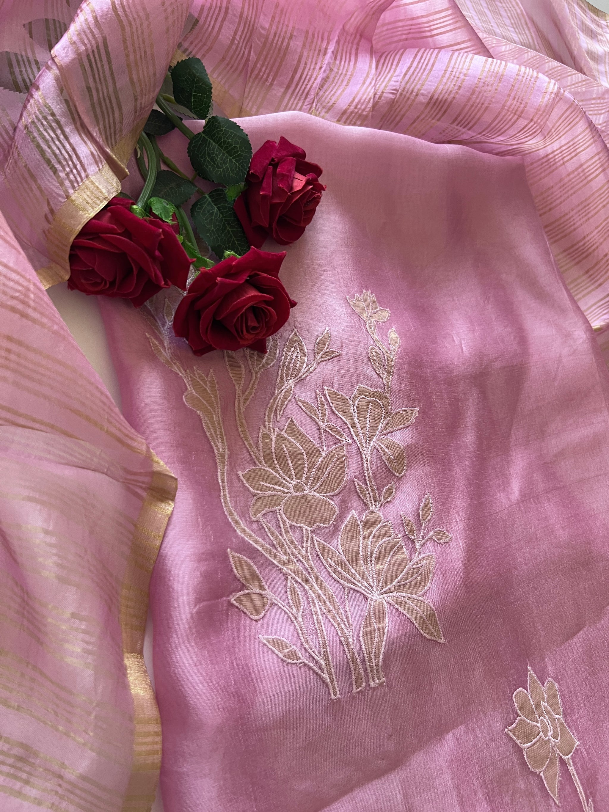 Pure silk with golden patchwork suit set