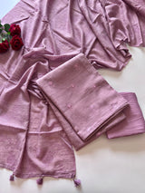 Purple lilac pure cotton unstitched suit set with elegant tone on tone thread embroidery for women