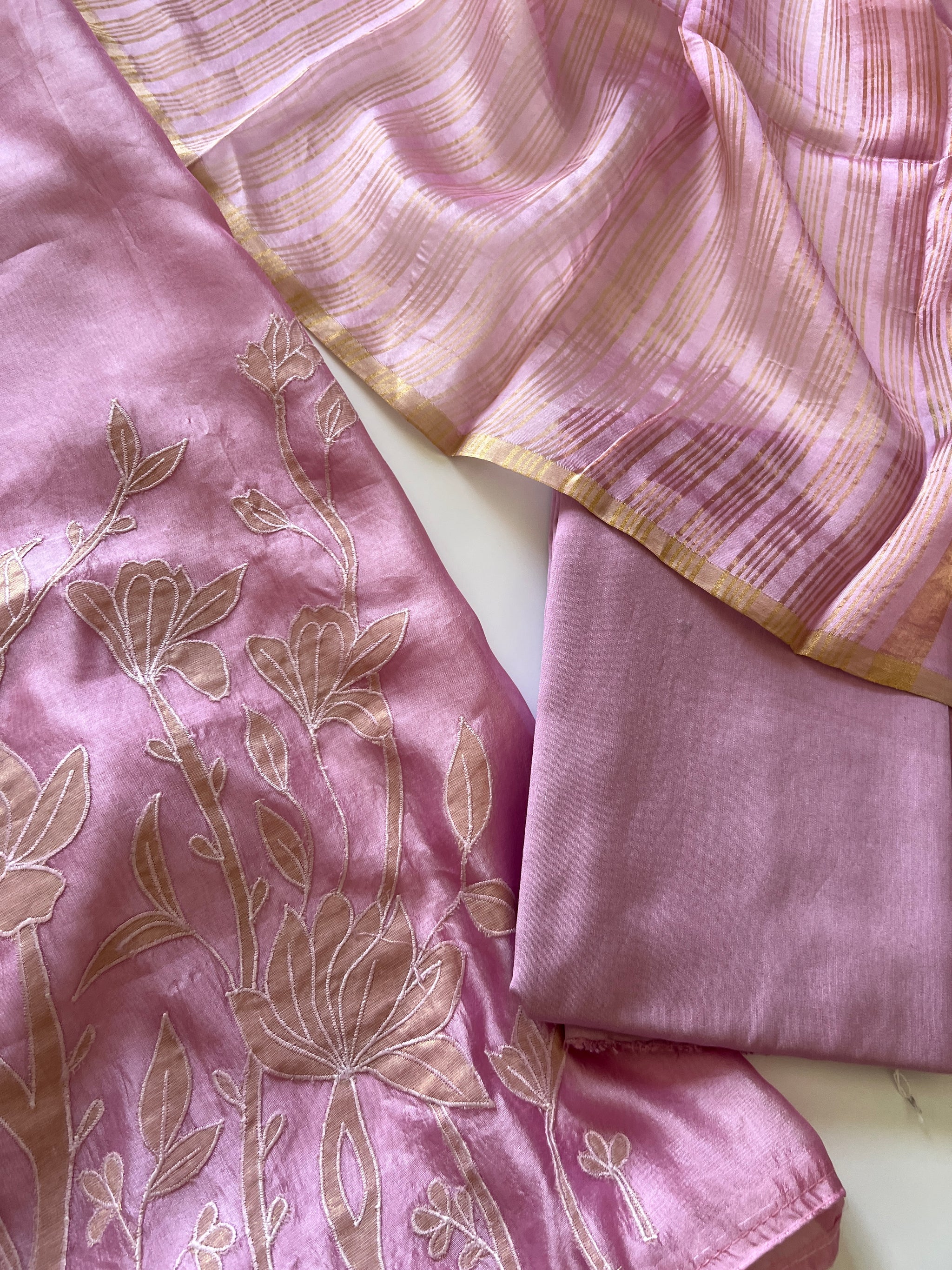 Silk Kurta dupatta set witrh cotton bottoms